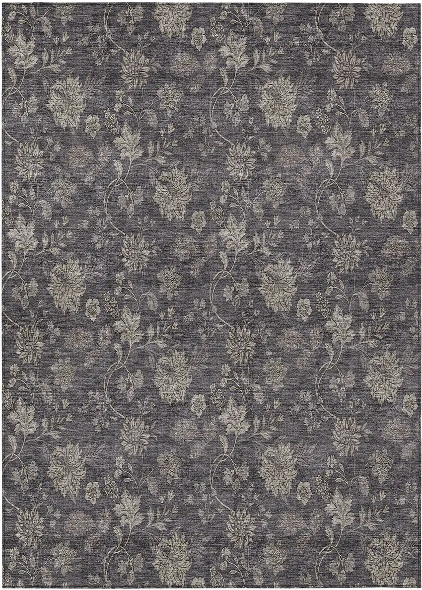 Taupe And Beige Floral Washable Indoor Outdoor Area Rug Photo 2