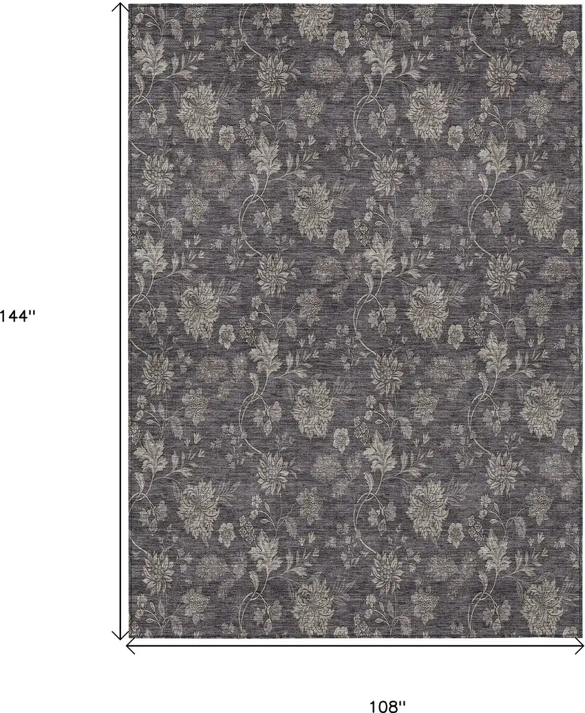 Taupe And Beige Floral Washable Indoor Outdoor Area Rug Photo 3