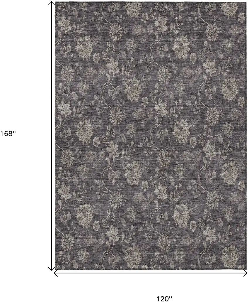 Taupe And Beige Floral Washable Indoor Outdoor Area Rug Photo 3