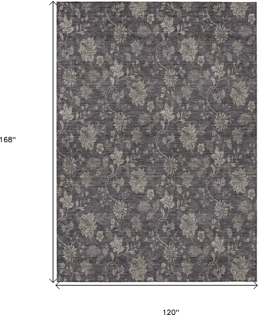 Taupe And Beige Floral Washable Indoor Outdoor Area Rug Photo 3