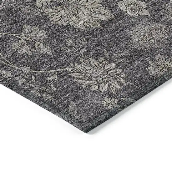 Taupe And Beige Floral Washable Indoor Outdoor Area Rug Photo 5