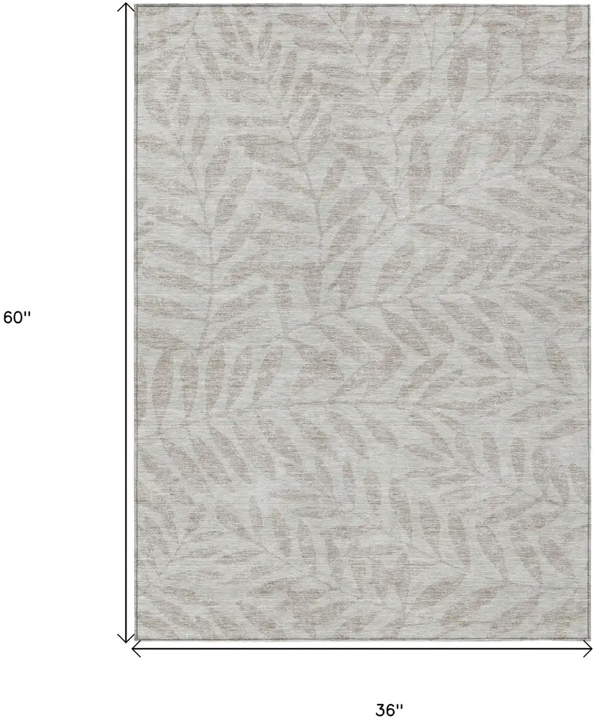 Taupe And Beige Floral Washable Indoor Outdoor Area Rug Photo 3