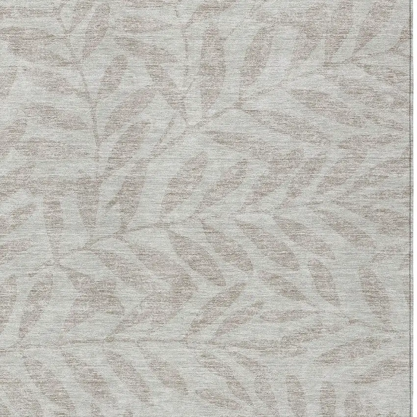 Taupe And Beige Floral Washable Indoor Outdoor Area Rug Photo 6