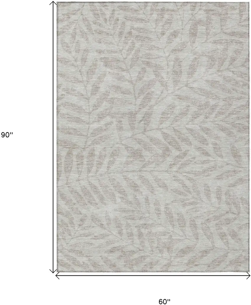 Taupe And Beige Floral Washable Indoor Outdoor Area Rug Photo 3