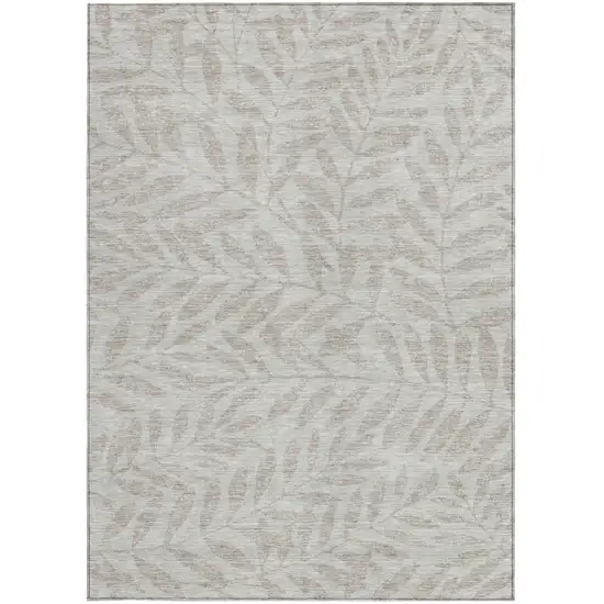 Taupe And Beige Floral Washable Indoor Outdoor Area Rug Photo 7