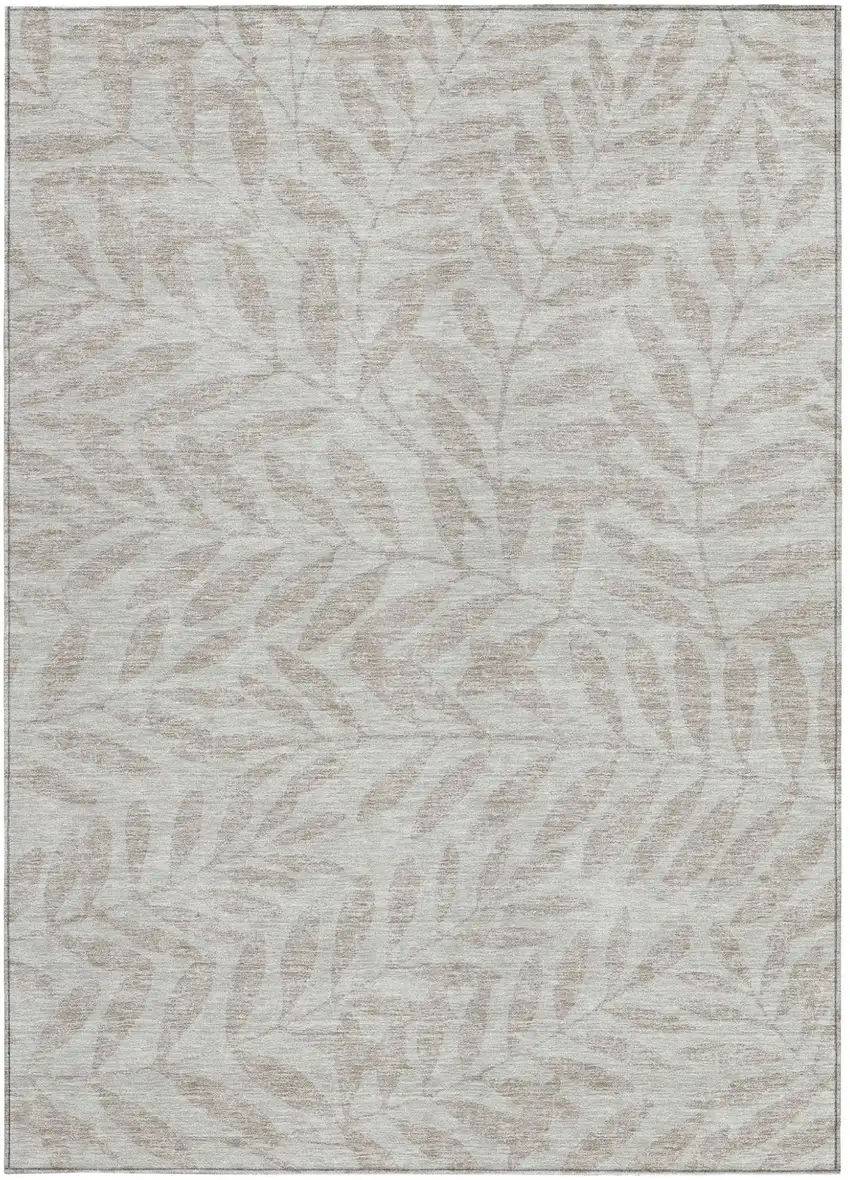 Taupe And Beige Floral Washable Indoor Outdoor Area Rug Photo 7