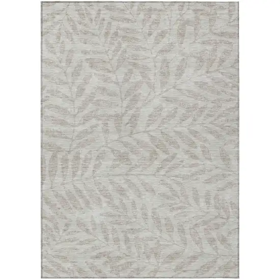 Taupe And Beige Floral Washable Indoor Outdoor Area Rug Photo 2