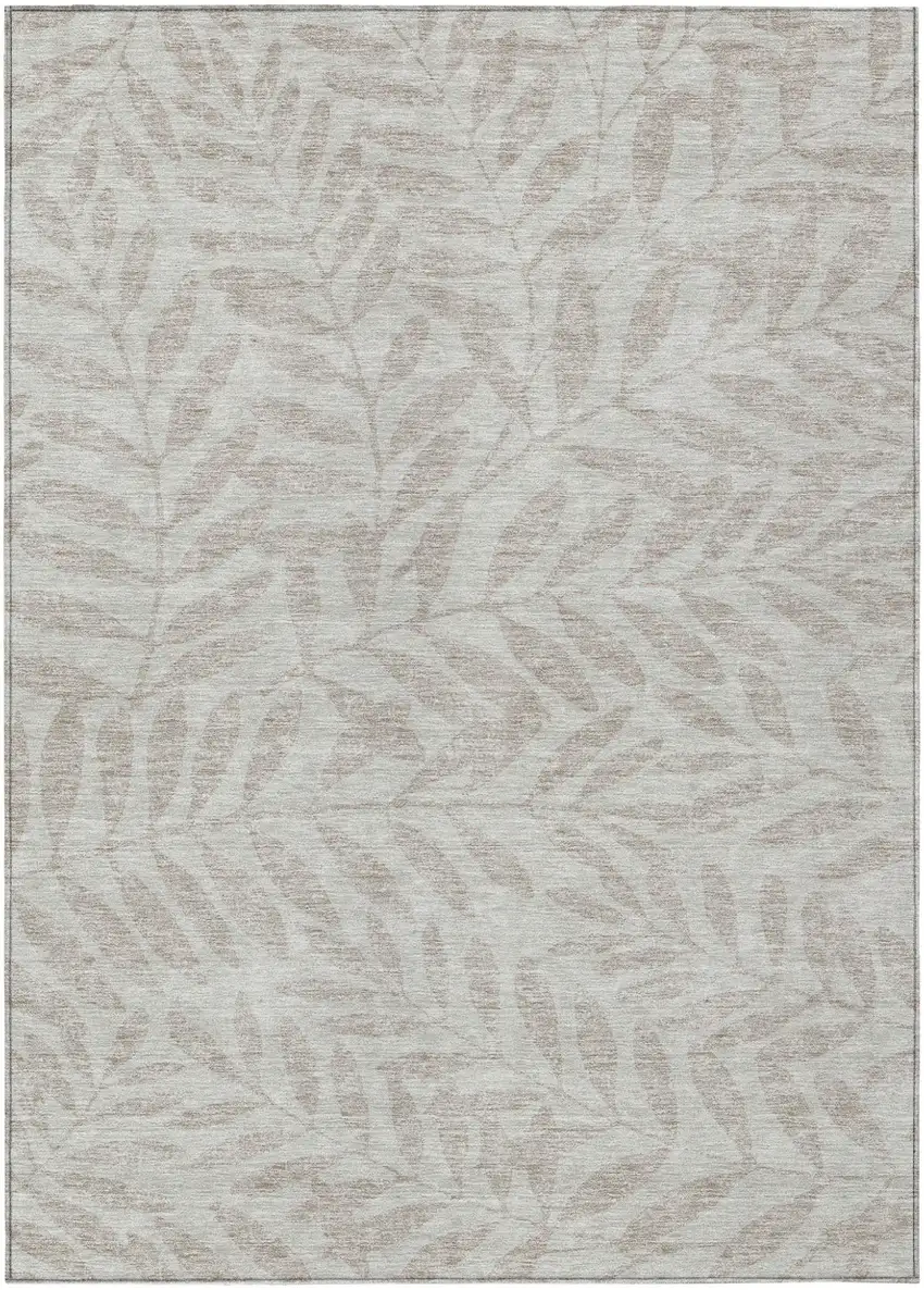 Taupe And Beige Floral Washable Indoor Outdoor Area Rug Photo 2