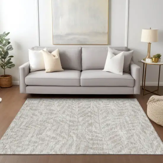 Taupe And Beige Floral Washable Indoor Outdoor Area Rug Photo 9