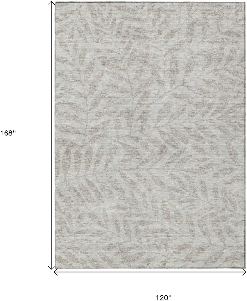 Taupe And Beige Floral Washable Indoor Outdoor Area Rug Photo 3