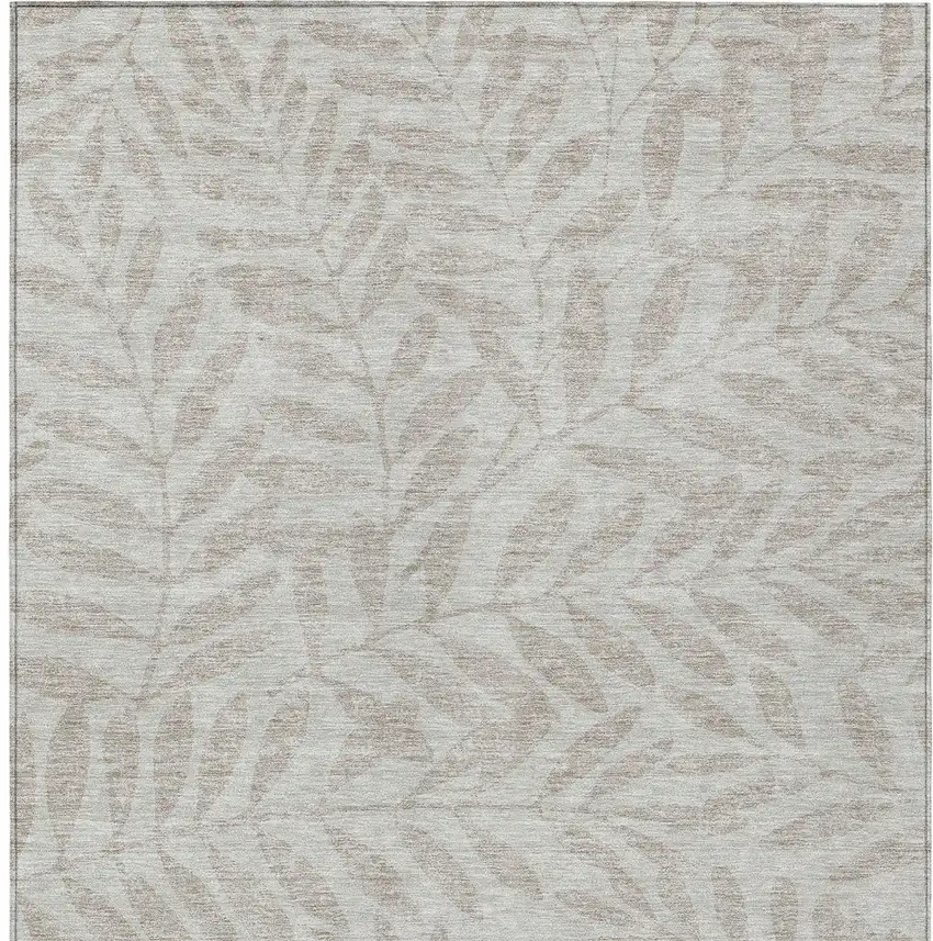 Taupe And Beige Floral Washable Indoor Outdoor Area Rug Photo 7