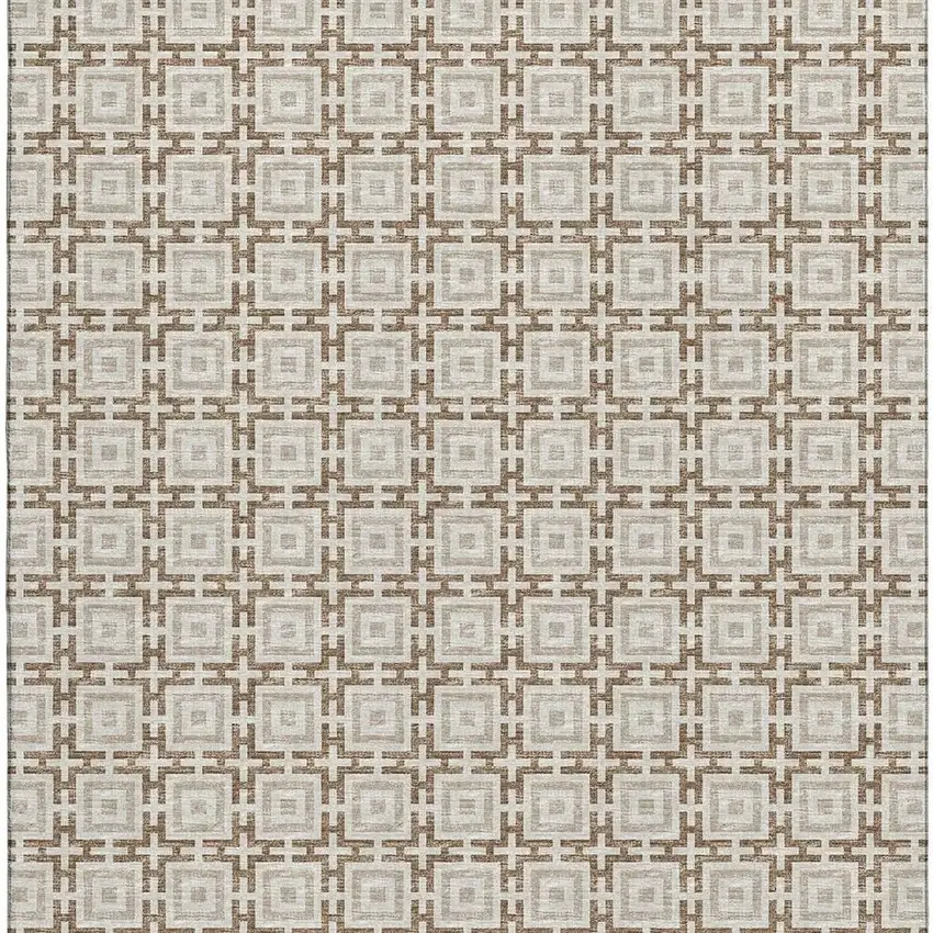 Taupe And Beige Geometric Washable Area Rug With UV Protection Photo 5