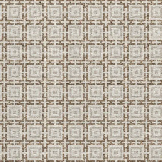 Taupe And Beige Geometric Washable Area Rug With UV Protection Photo 4