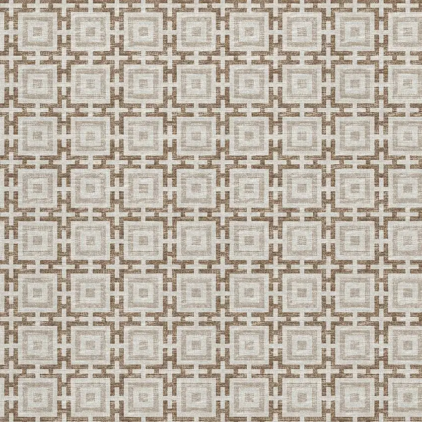 Taupe And Beige Geometric Washable Area Rug With UV Protection Photo 4