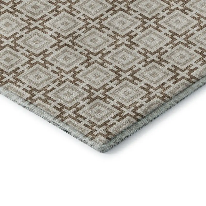 Taupe And Beige Geometric Washable Area Rug With UV Protection Photo 9