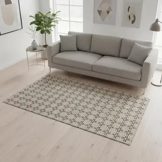 Taupe And Beige Geometric Washable Area Rug With UV Protection Photo 1