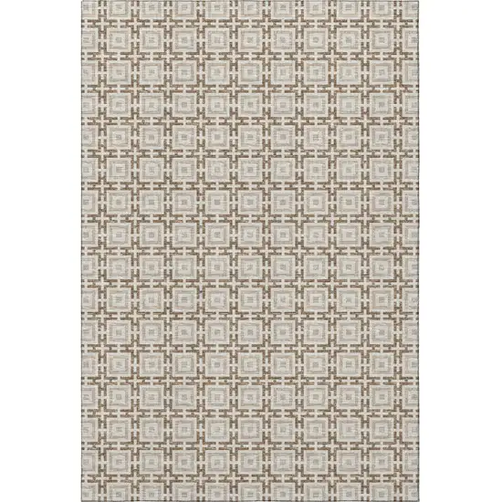 Taupe And Beige Geometric Washable Area Rug With UV Protection Photo 4