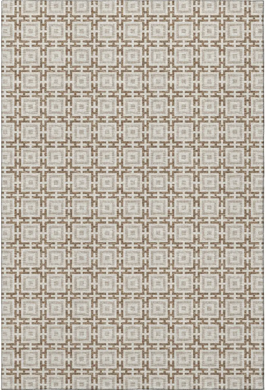 Taupe And Beige Geometric Washable Area Rug With UV Protection Photo 4