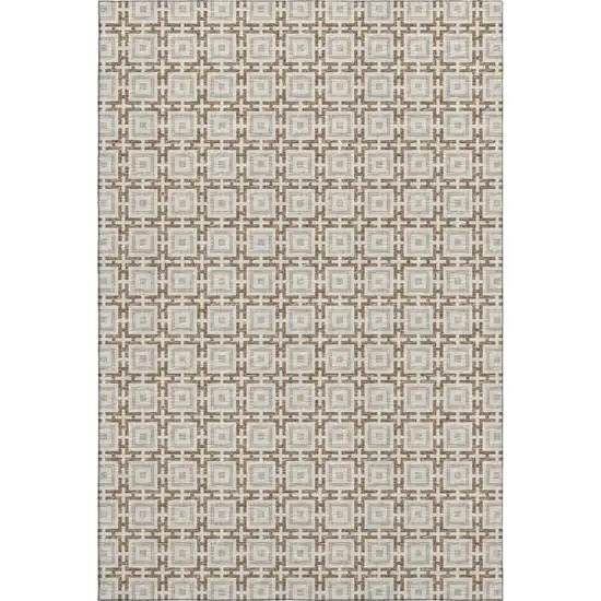 Taupe And Beige Geometric Washable Area Rug With UV Protection Photo 2