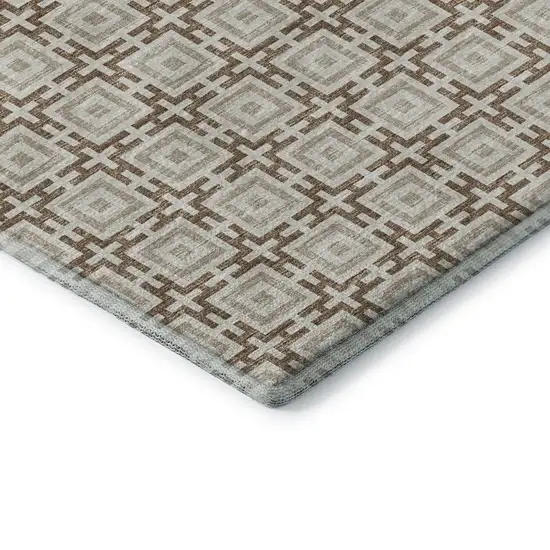 Taupe And Beige Geometric Washable Area Rug With UV Protection Photo 8