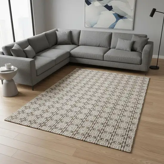 Taupe And Beige Geometric Washable Area Rug With UV Protection Photo 1