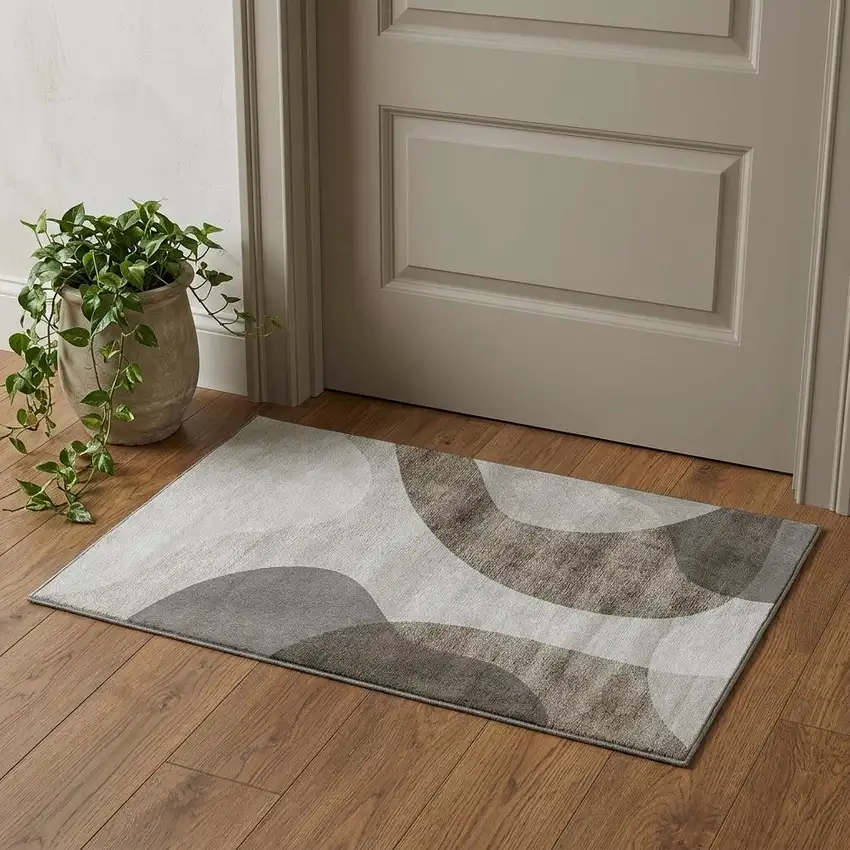Taupe And Beige Geometric Washable Area Rug With UV Protection Photo 1