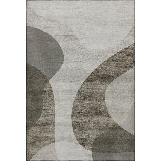 Taupe And Beige Geometric Washable Area Rug With UV Protection Photo 1