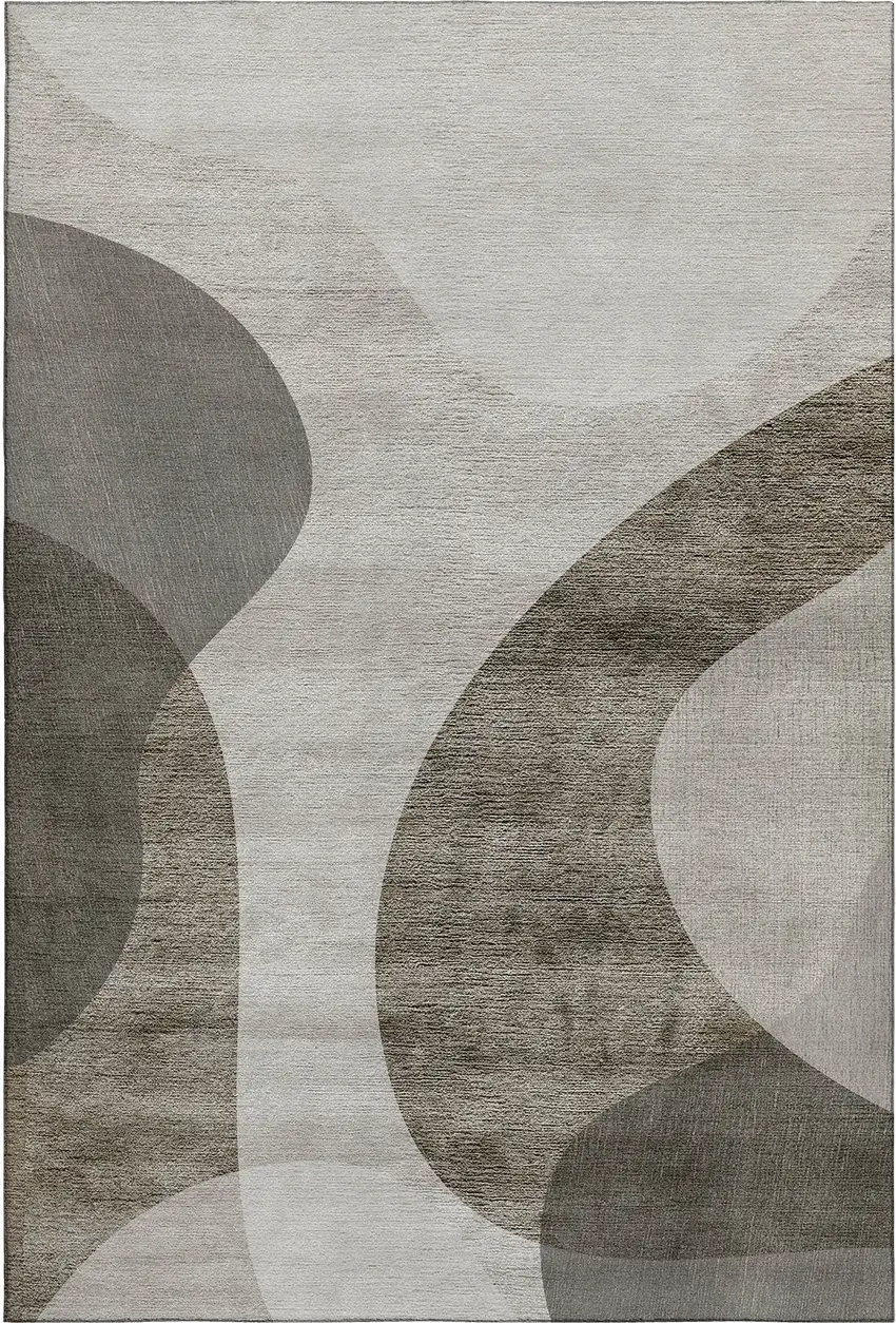 Taupe And Beige Geometric Washable Area Rug With UV Protection Photo 1