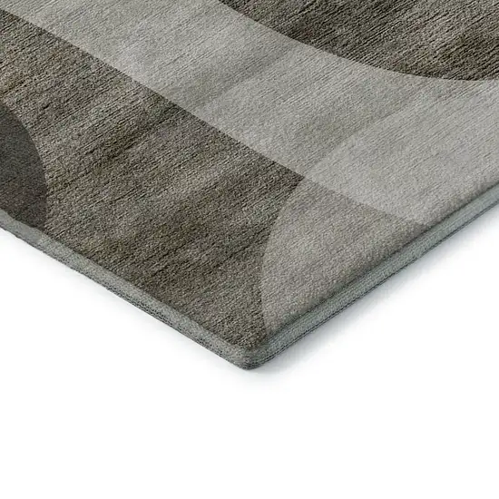 Taupe And Beige Geometric Washable Area Rug With UV Protection Photo 9