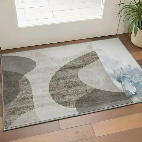 Taupe And Beige Geometric Washable Area Rug With UV Protection Photo 3