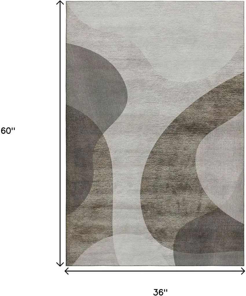 Taupe And Beige Geometric Washable Area Rug With UV Protection Photo 7