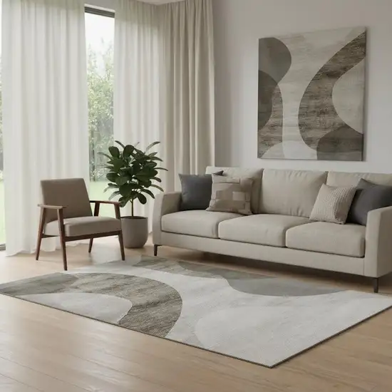 Taupe And Beige Geometric Washable Area Rug With UV Protection Photo 1