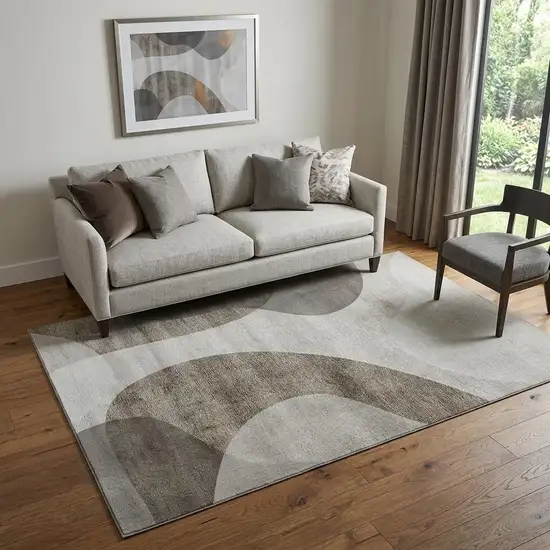 Taupe And Beige Geometric Washable Area Rug With UV Protection Photo 1