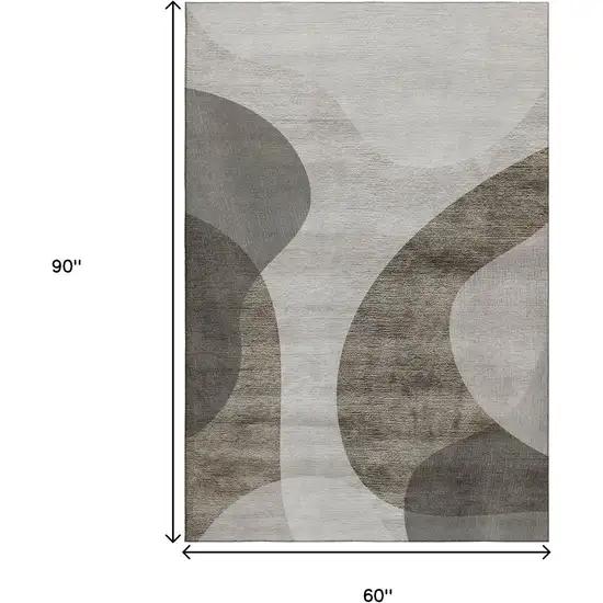 Taupe And Beige Geometric Washable Area Rug With UV Protection Photo 3