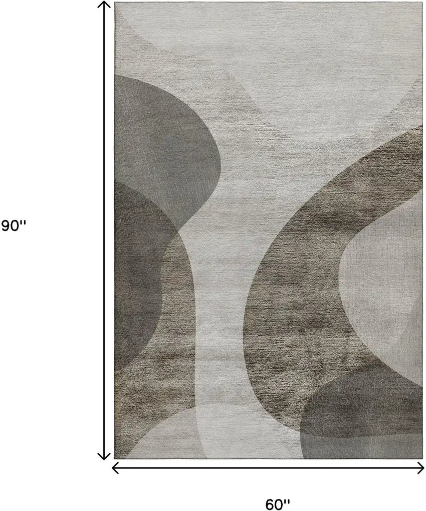 Taupe And Beige Geometric Washable Area Rug With UV Protection Photo 3