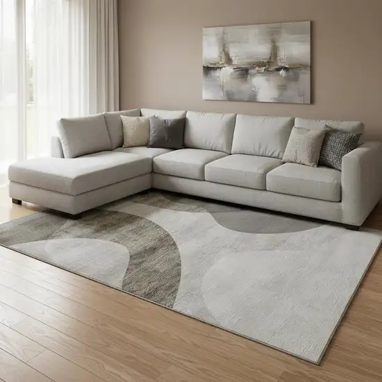 Taupe And Beige Geometric Washable Area Rug With UV Protection Photo 1