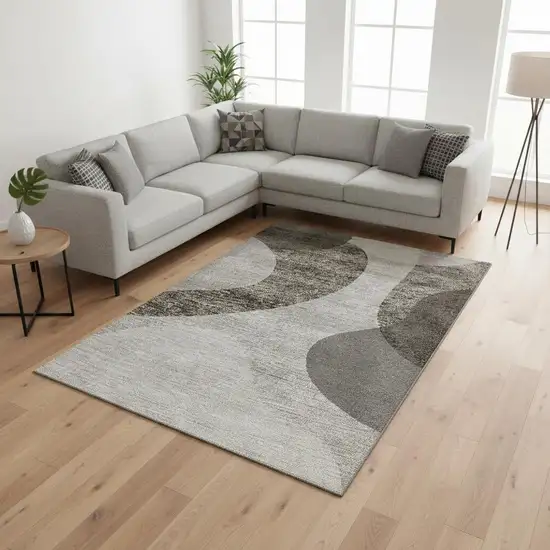 Taupe And Beige Geometric Washable Area Rug With UV Protection Photo 1