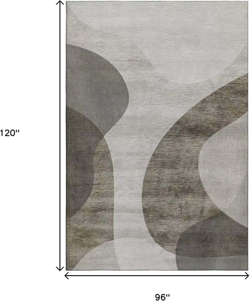 Taupe And Beige Geometric Washable Area Rug With UV Protection Photo 3