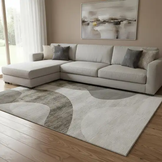 Taupe And Beige Geometric Washable Area Rug With UV Protection Photo 1