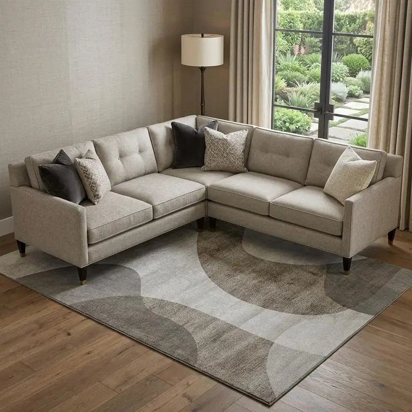 Taupe And Beige Geometric Washable Area Rug With UV Protection Photo 1