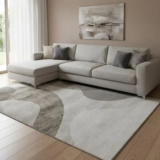 Taupe And Beige Geometric Washable Area Rug With UV Protection Photo 1