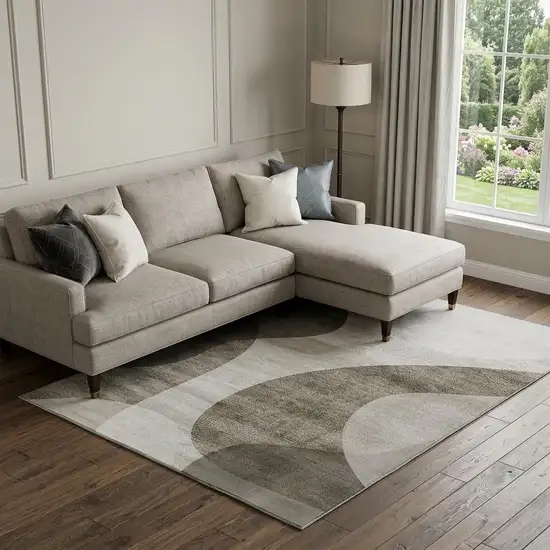 Taupe And Beige Geometric Washable Area Rug With UV Protection Photo 1