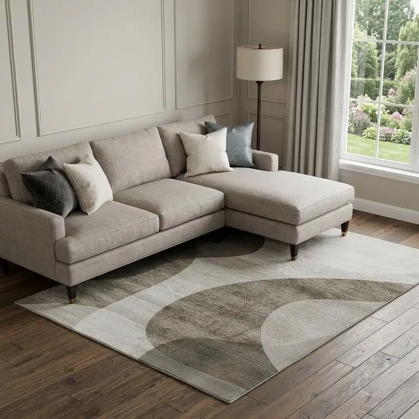 Taupe And Beige Geometric Washable Area Rug With UV Protection Photo 1