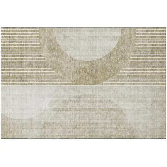 Taupe And Beige Geometric Washable Area Rug With UV Protection Photo 2