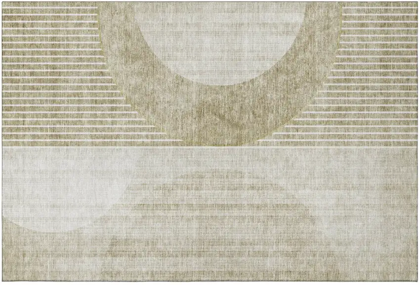 Taupe And Beige Geometric Washable Area Rug With UV Protection Photo 2