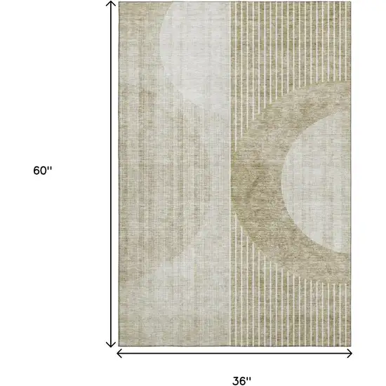 Taupe And Beige Geometric Washable Area Rug With UV Protection Photo 6