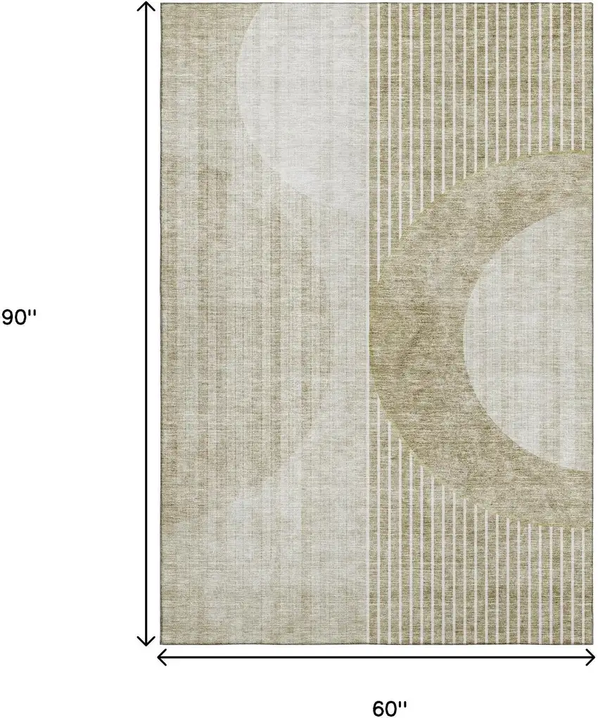 Taupe And Beige Geometric Washable Area Rug With UV Protection Photo 3