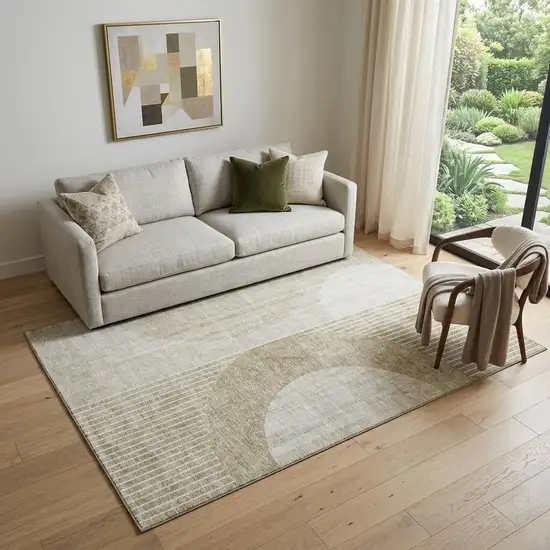 Taupe And Beige Geometric Washable Area Rug With UV Protection Photo 1