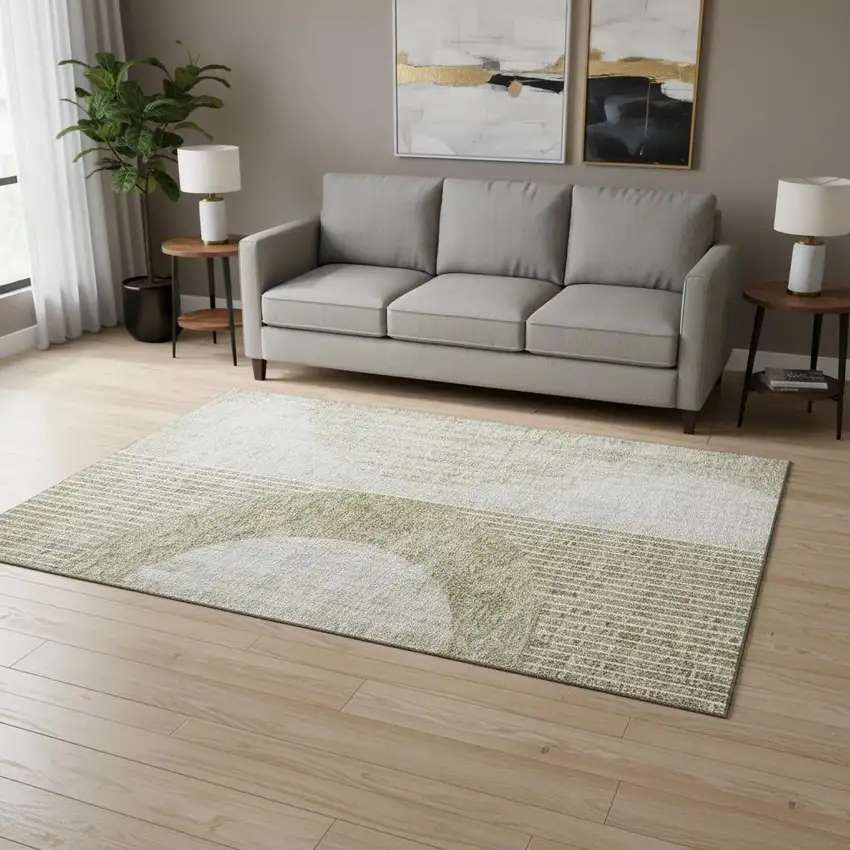 Taupe And Beige Geometric Washable Area Rug With UV Protection Photo 1