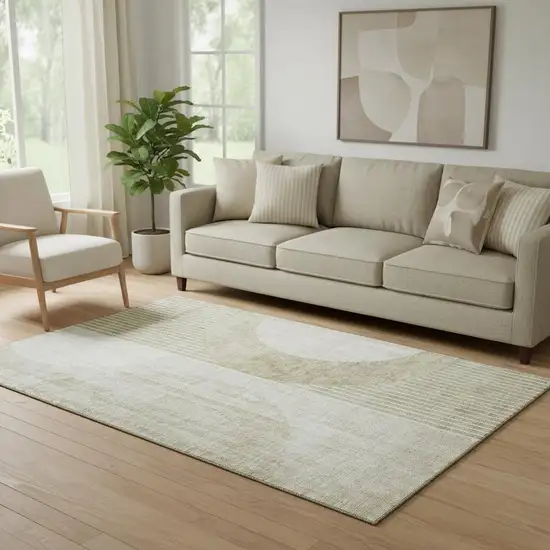 Taupe And Beige Geometric Washable Area Rug With UV Protection Photo 1